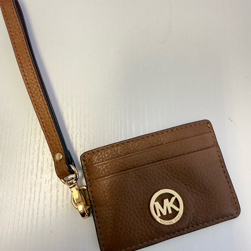 Michael Kors Tan Leather Card Holder with Strap